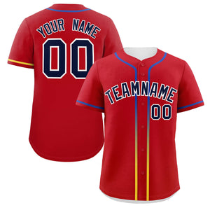 Custom Red Navy Personalized Gradient Ribbed Design Authentic Baseball Jersey