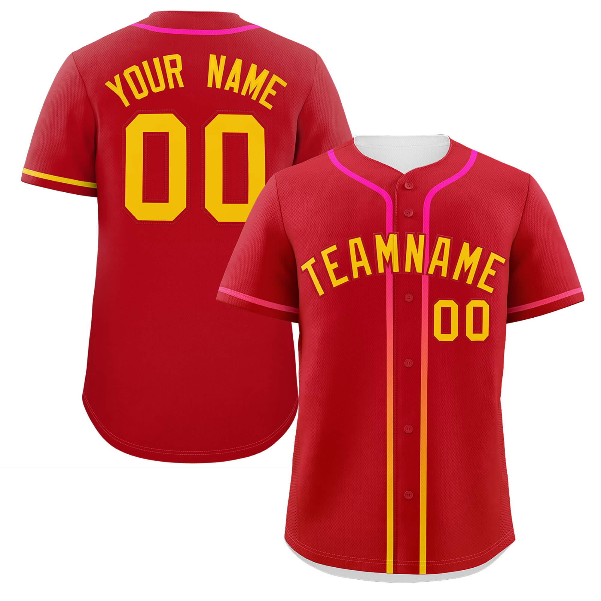 Custom Red Gold Personalized Gradient Ribbed Design Authentic Baseball Jersey