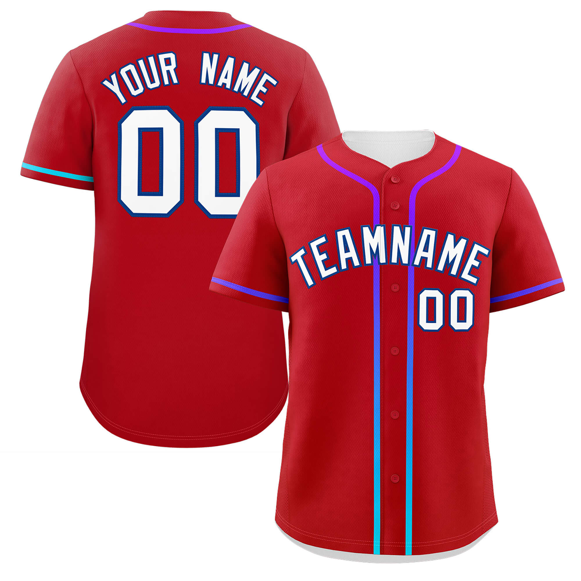 Custom Red White Personalized Gradient Ribbed Design Authentic Baseball Jersey