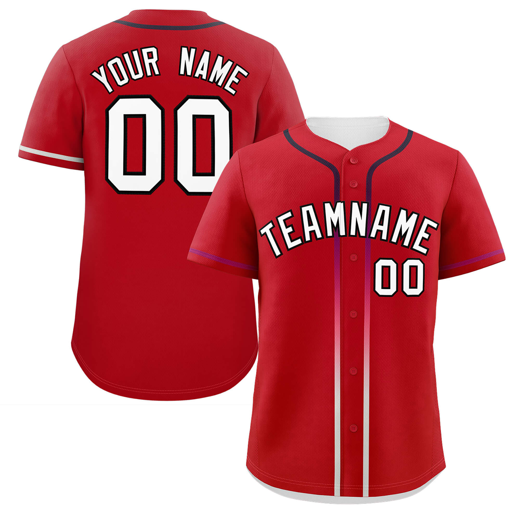 Custom Red White Personalized Gradient Ribbed Design Authentic Baseball Jersey