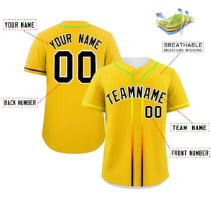 Custom Gold Black Personalized Gradient Ribbed Design Authentic Baseball Jersey