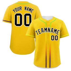 Custom Gold Black Personalized Gradient Ribbed Design Authentic Baseball Jersey