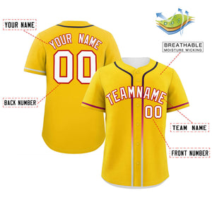 Custom Gold White Personalized Gradient Ribbed Design Authentic Baseball Jersey