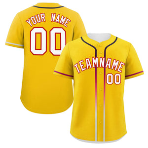 Custom Gold White Personalized Gradient Ribbed Design Authentic Baseball Jersey