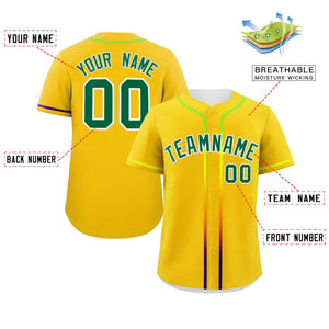 Custom Gold Kelly Green Personalized Gradient Ribbed Design Authentic Baseball Jersey