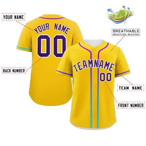 Custom Gold Purple Personalized Gradient Ribbed Design Authentic Baseball Jersey