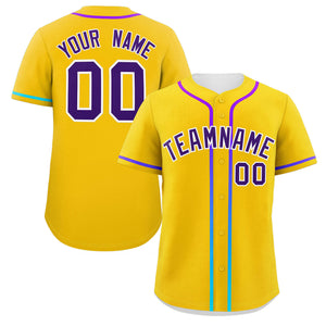 Custom Gold Purple Personalized Gradient Ribbed Design Authentic Baseball Jersey