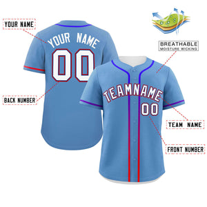 Custom Light Blue White Personalized Gradient Ribbed Design Authentic Baseball Jersey