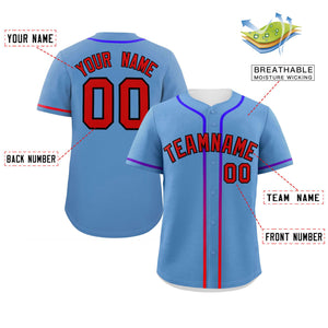 Custom Light Blue Red Personalized Gradient Ribbed Design Authentic Baseball Jersey