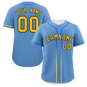 Custom Light Blue Gold Personalized Gradient Ribbed Design Authentic Baseball Jersey