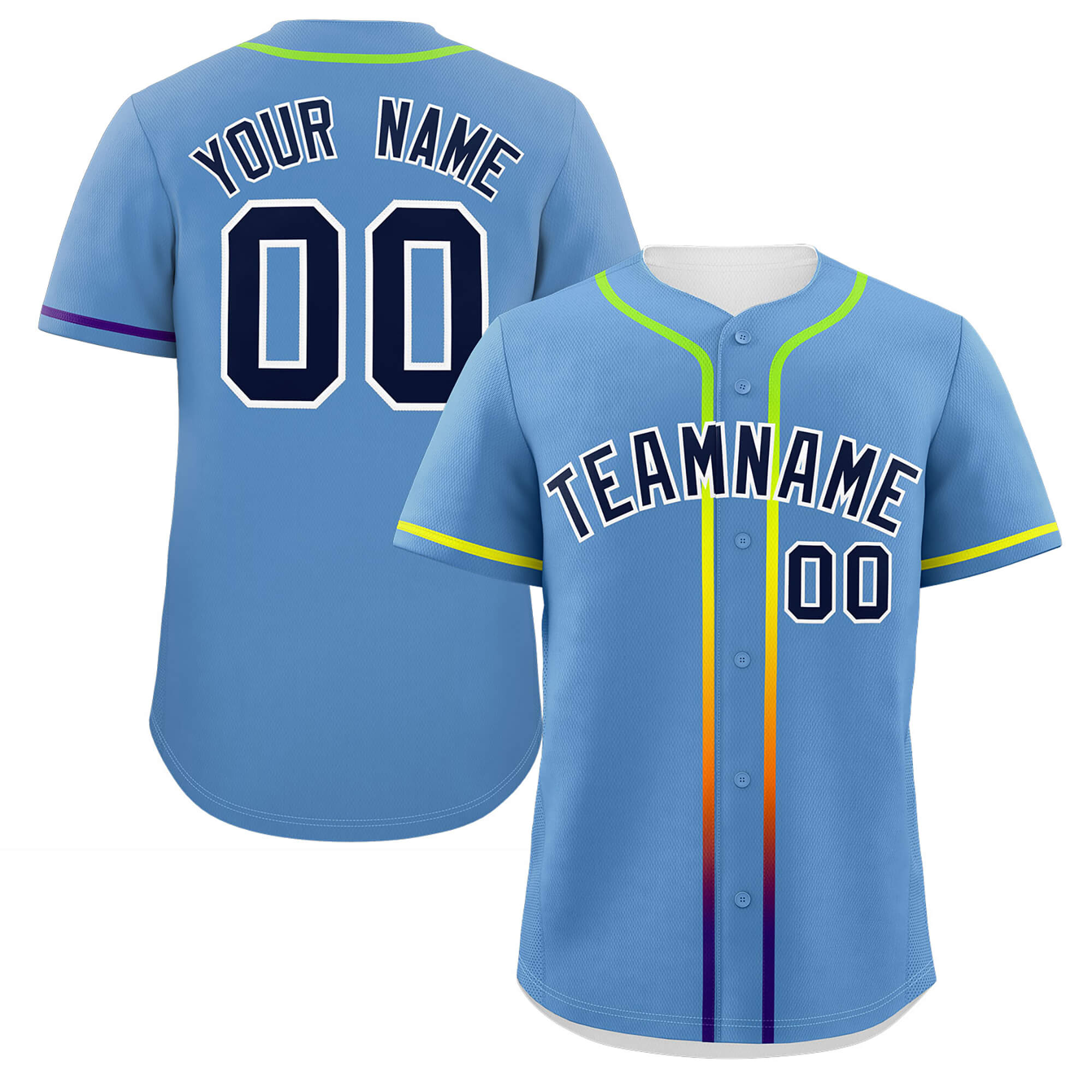 Custom Light Blue Navy Personalized Gradient Ribbed Design Authentic Baseball Jersey