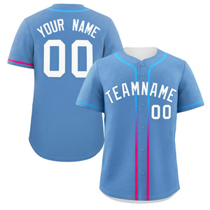 Custom Light Blue White Personalized Gradient Ribbed Design Authentic Baseball Jersey