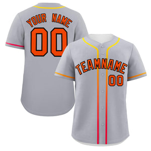 Custom Light Gray Orange Personalized Gradient Ribbed Design Authentic Baseball Jersey