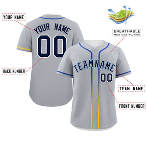 Custom Light Gray Navy Personalized Gradient Ribbed Design Authentic Baseball Jersey