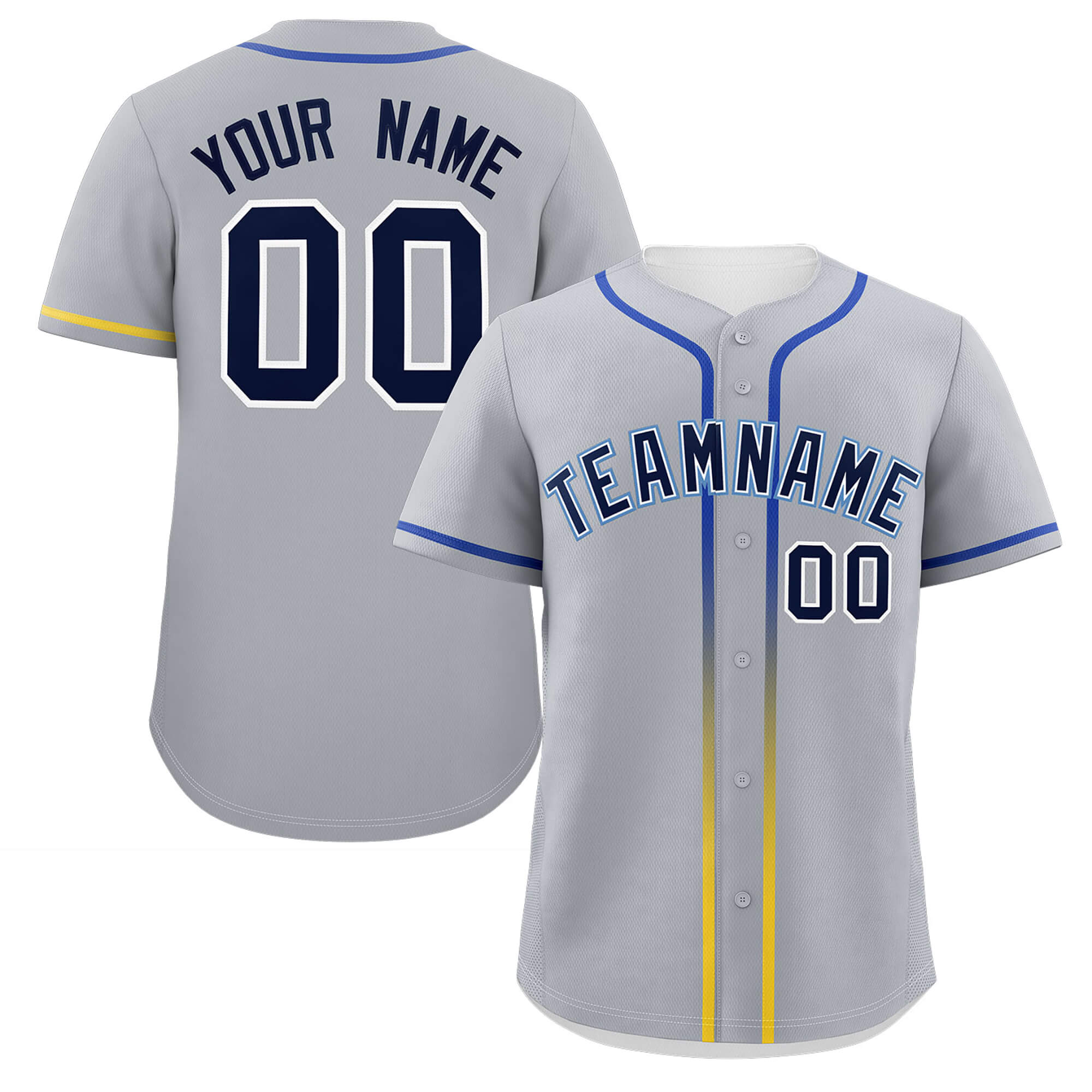 Custom Light Gray Navy Personalized Gradient Ribbed Design Authentic Baseball Jersey