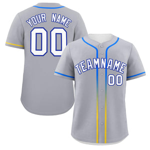 Custom Light Gray White Personalized Gradient Ribbed Design Authentic Baseball Jersey