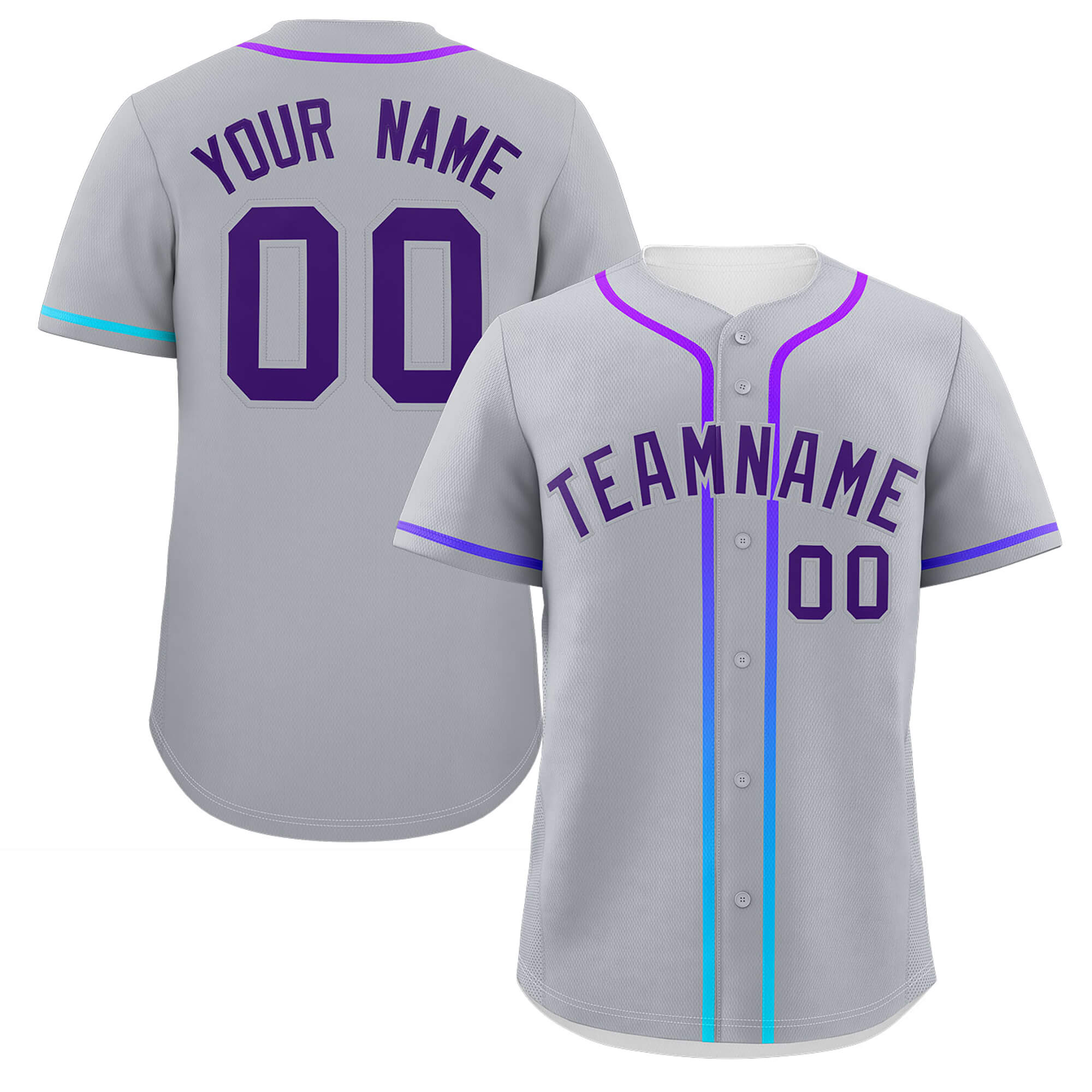 Custom Light Gray Purple Personalized Gradient Ribbed Design Authentic Baseball Jersey