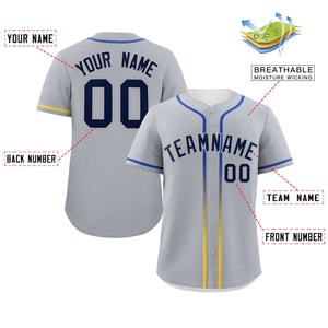 Custom Light Gray Navy Personalized Gradient Ribbed Design Authentic Baseball Jersey