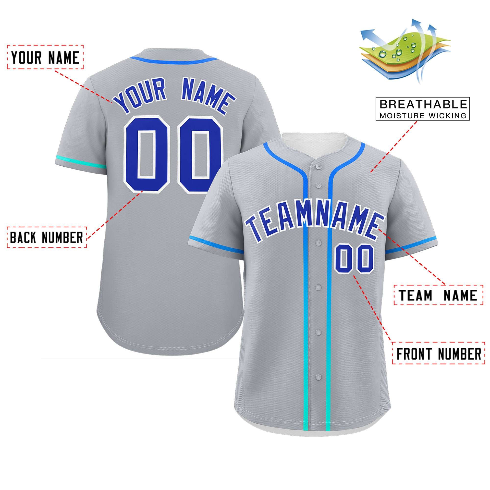 Custom Light Gray Royal Personalized Gradient Ribbed Design Authentic Baseball Jersey