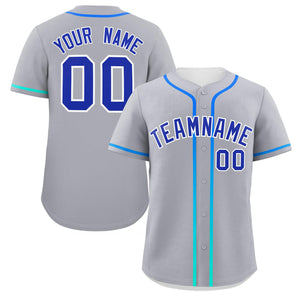 Custom Light Gray Royal Personalized Gradient Ribbed Design Authentic Baseball Jersey