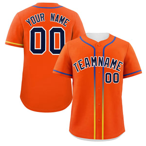 Custom Orange Navy Personalized Gradient Ribbed Design Authentic Baseball Jersey