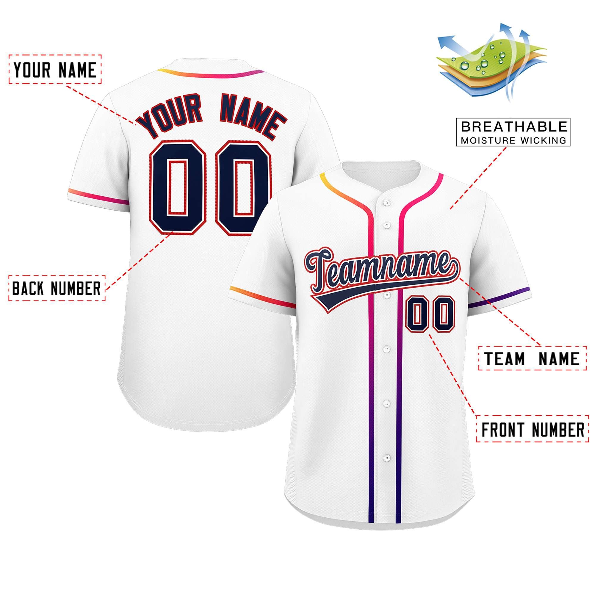 Custom White Navy Personalized Gradient Ribbed Design Authentic Baseball Jersey