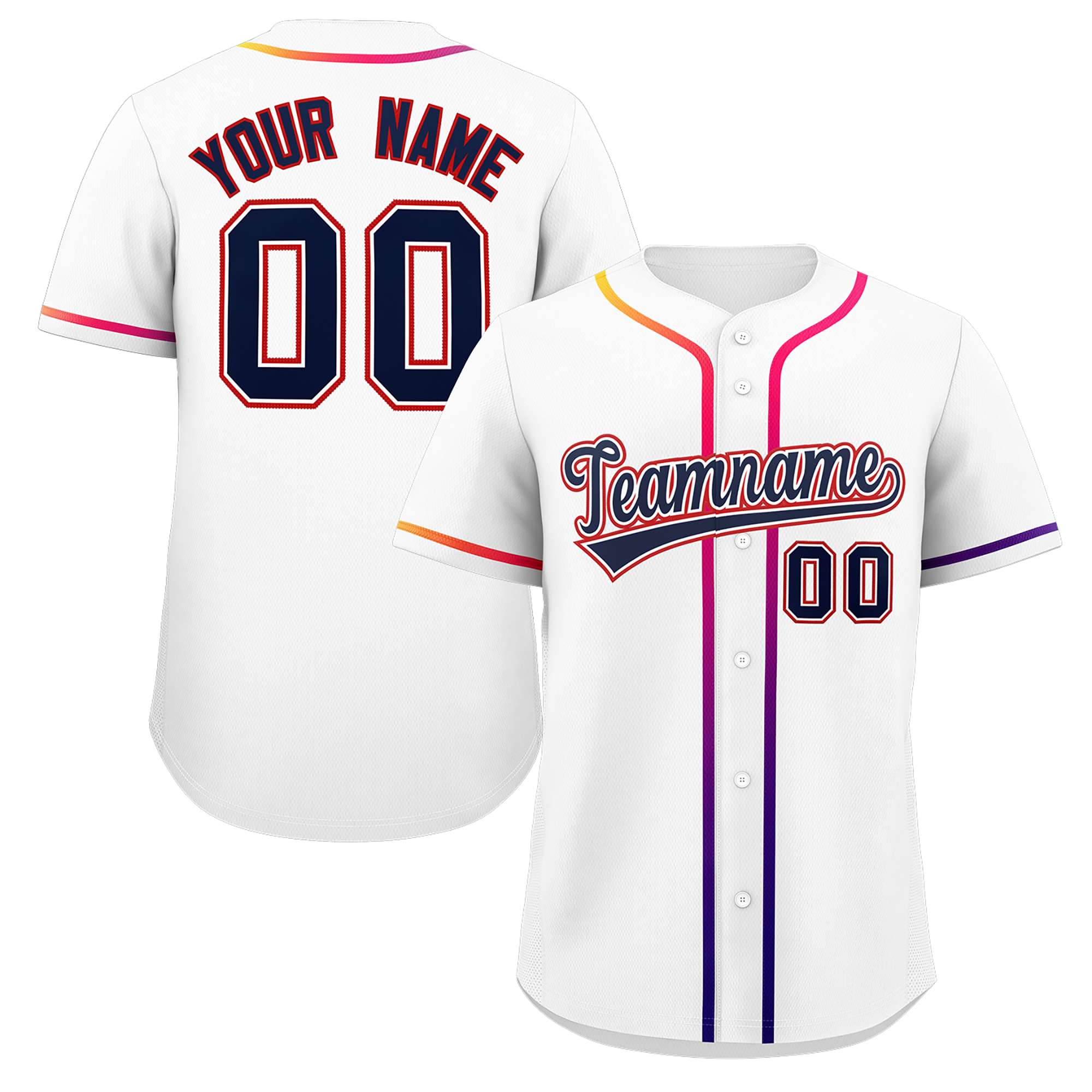 Custom White Navy Personalized Gradient Ribbed Design Authentic Baseball Jersey