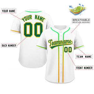 Custom White Kelly Green Personalized Gradient Ribbed Design Authentic Baseball Jersey