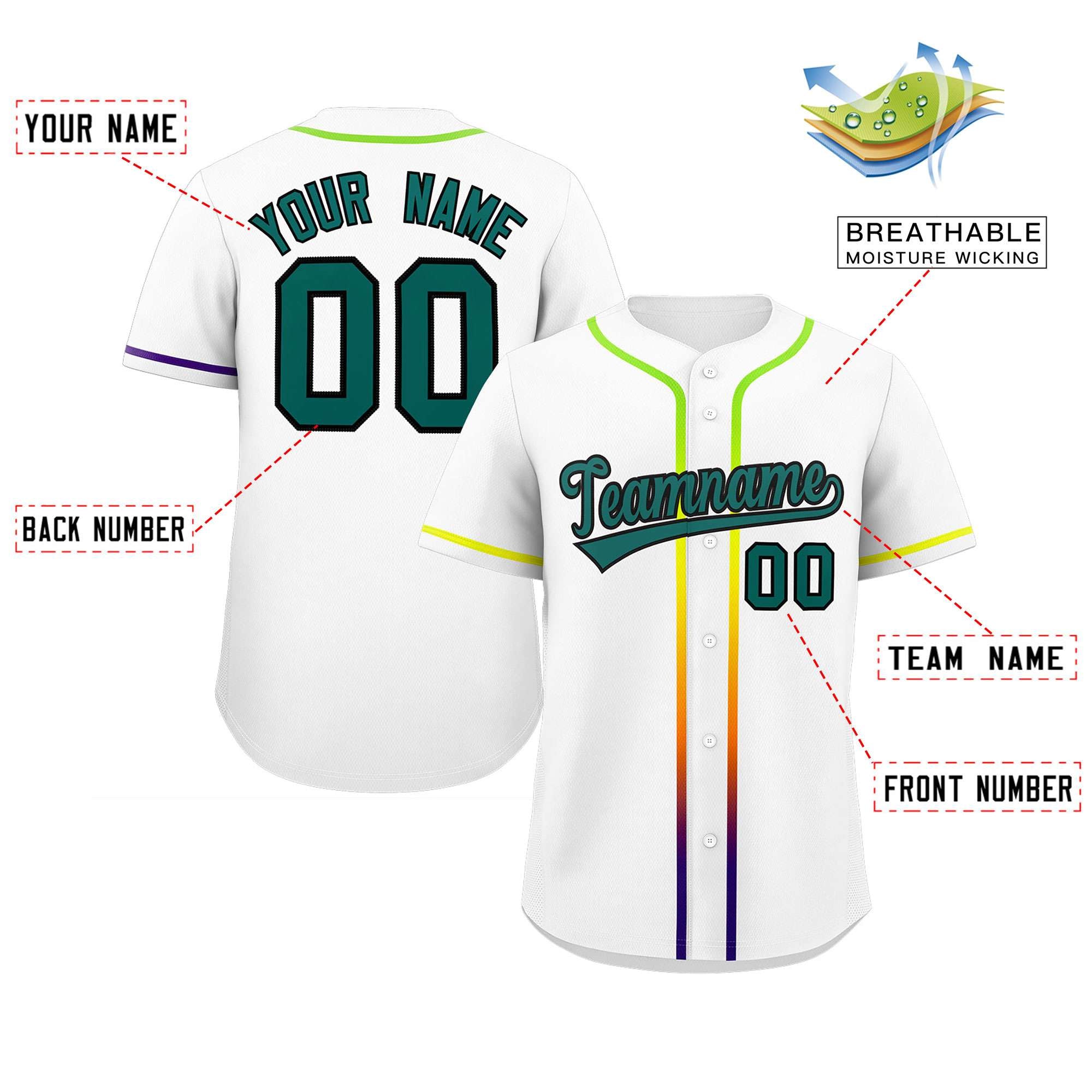 Custom White Aqua Personalized Gradient Ribbed Design Authentic Baseball Jersey