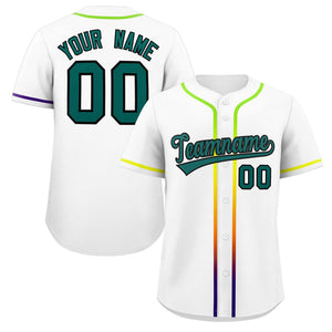 Custom White Aqua Personalized Gradient Ribbed Design Authentic Baseball Jersey