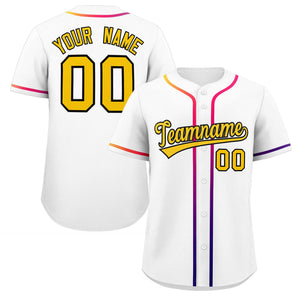 Custom White Gold Personalized Gradient Ribbed Design Authentic Baseball Jersey