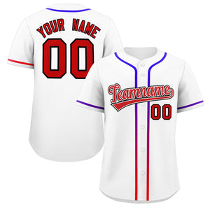 Custom White Red Personalized Gradient Ribbed Design Authentic Baseball Jersey