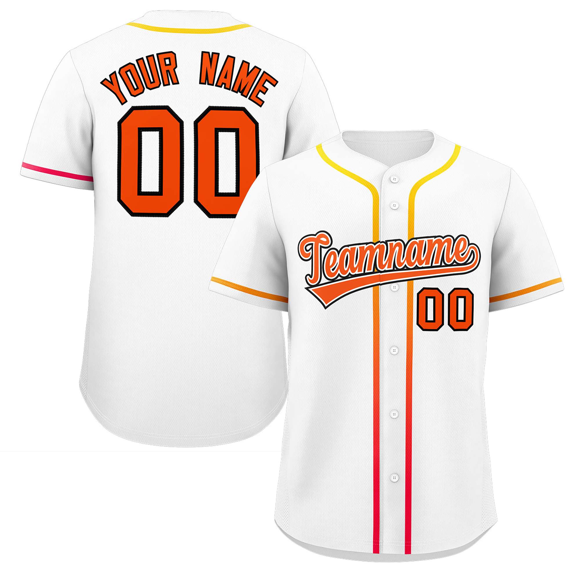 Custom White Orange Personalized Gradient Ribbed Design Authentic Baseball Jersey