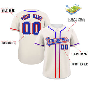 Custom Cream Royal Personalized Gradient Ribbed Design Authentic Baseball Jersey