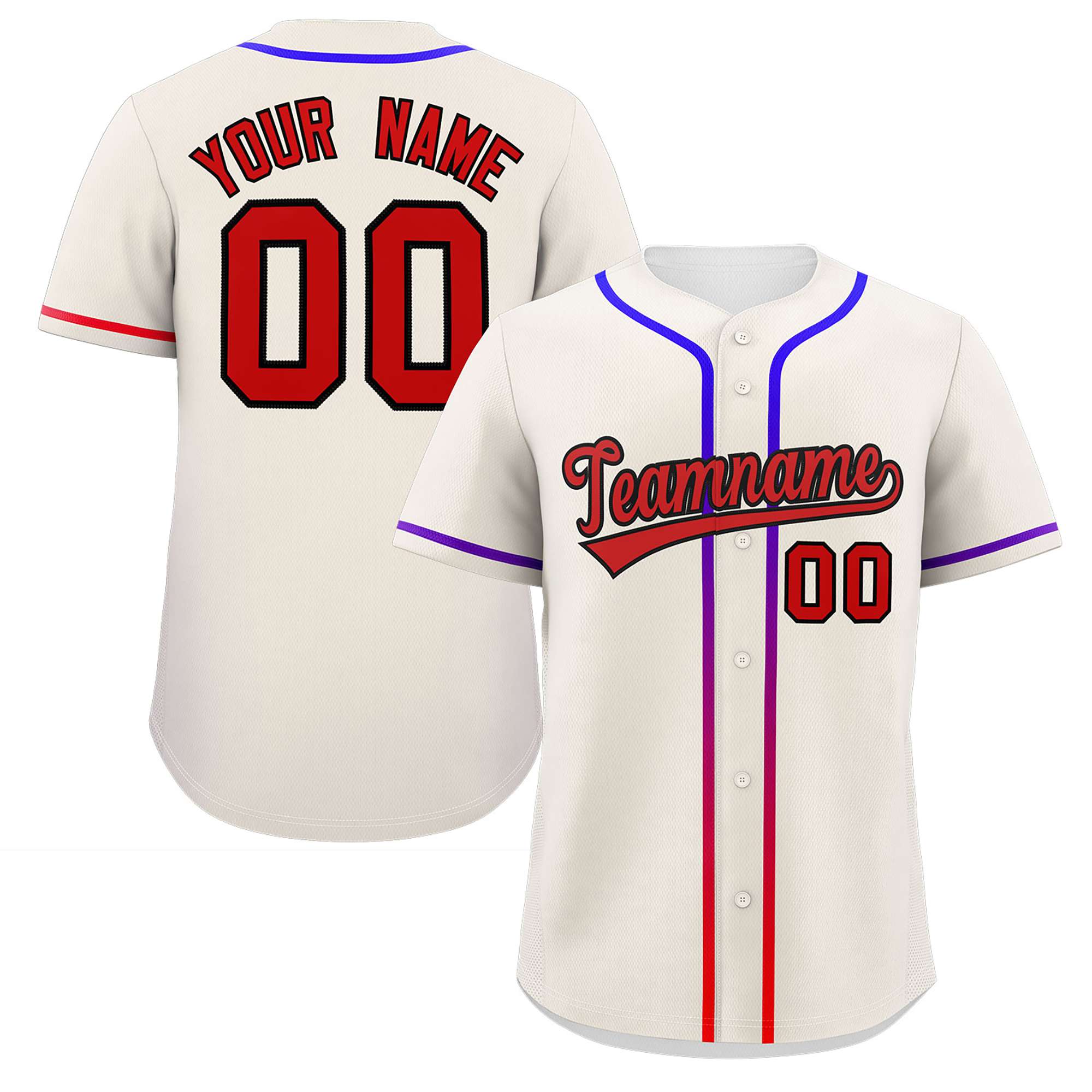 Custom Cream Red Personalized Gradient Ribbed Design Authentic Baseball Jersey