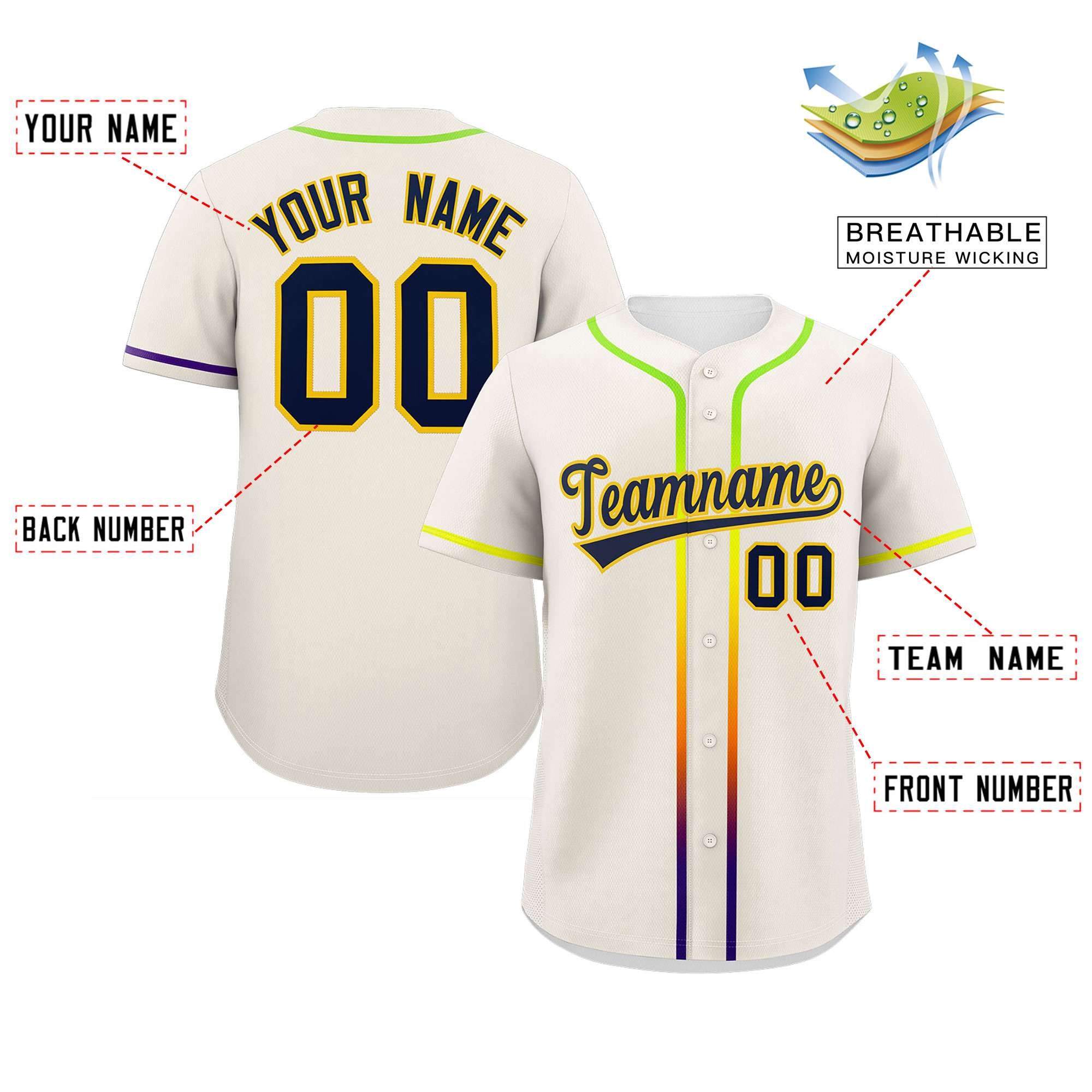 Custom Cream Navy Personalized Gradient Ribbed Design Authentic Baseball Jersey