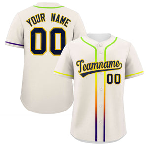 Custom Cream Navy Personalized Gradient Ribbed Design Authentic Baseball Jersey