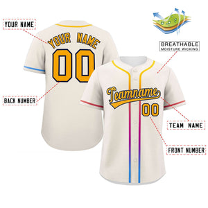 Custom Cream Yellow Personalized Gradient Ribbed Design Authentic Baseball Jersey