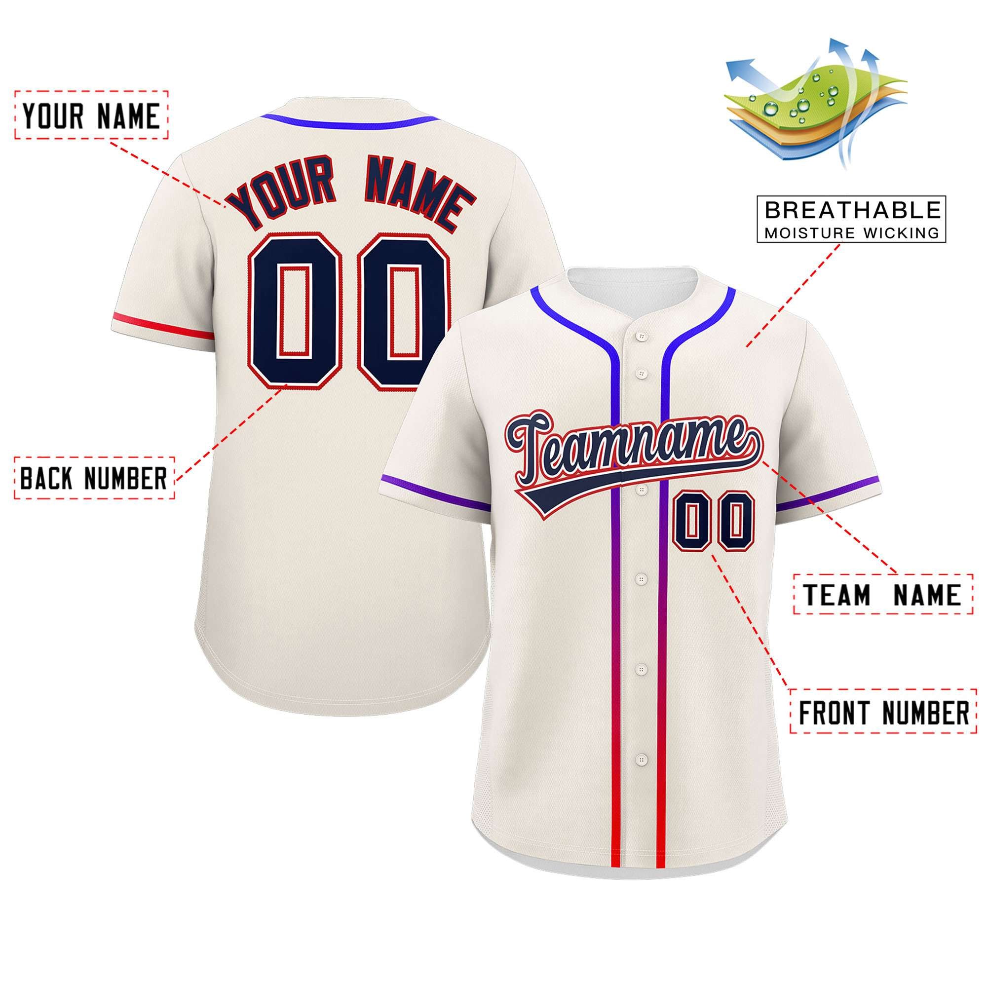 Custom Cream Navy Personalized Gradient Ribbed Design Authentic Baseball Jersey