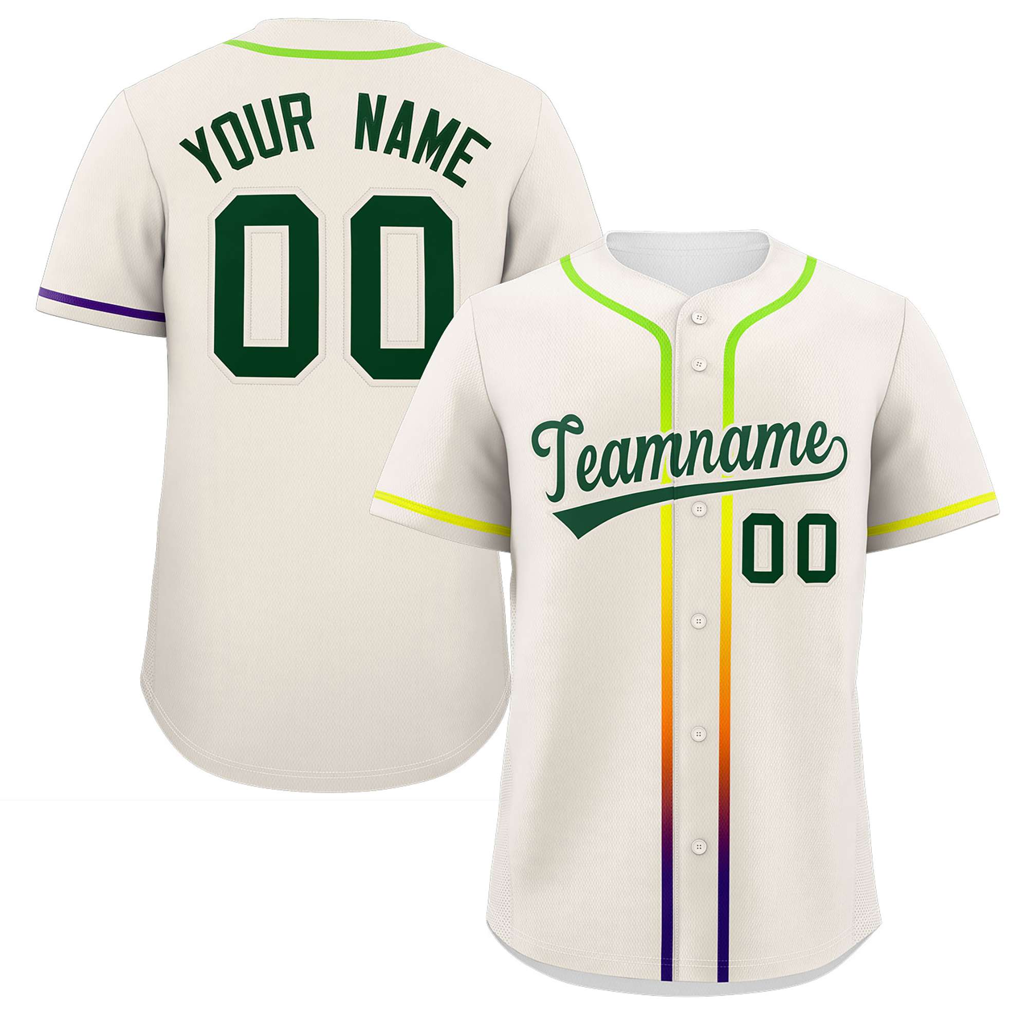 Custom Cream Green Personalized Gradient Ribbed Design Authentic Baseball Jersey