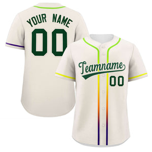 Custom Cream Green Personalized Gradient Ribbed Design Authentic Baseball Jersey