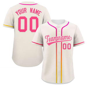 Custom Cream Pink Personalized Gradient Ribbed Design Authentic Baseball Jersey