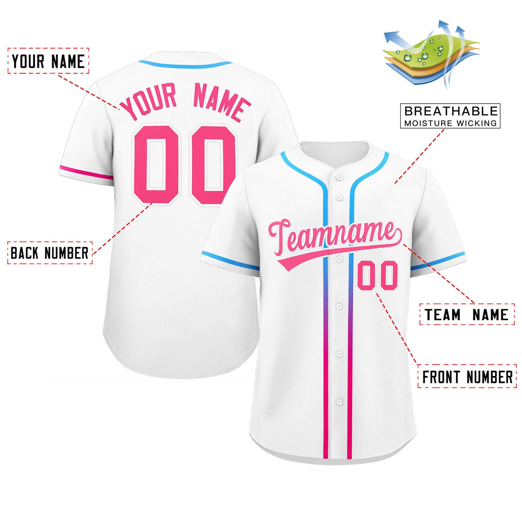 Custom White Pink Personalized Gradient Ribbed Design Authentic Baseball Jersey