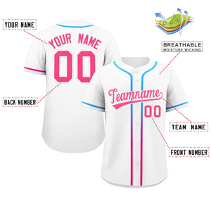 Custom White Pink Personalized Gradient Ribbed Design Authentic Baseball Jersey