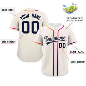 Custom Cream Navy Personalized Gradient Ribbed Design Authentic Baseball Jersey