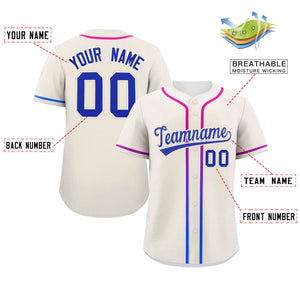 Custom Cream Royal Personalized Gradient Ribbed Design Authentic Baseball Jersey