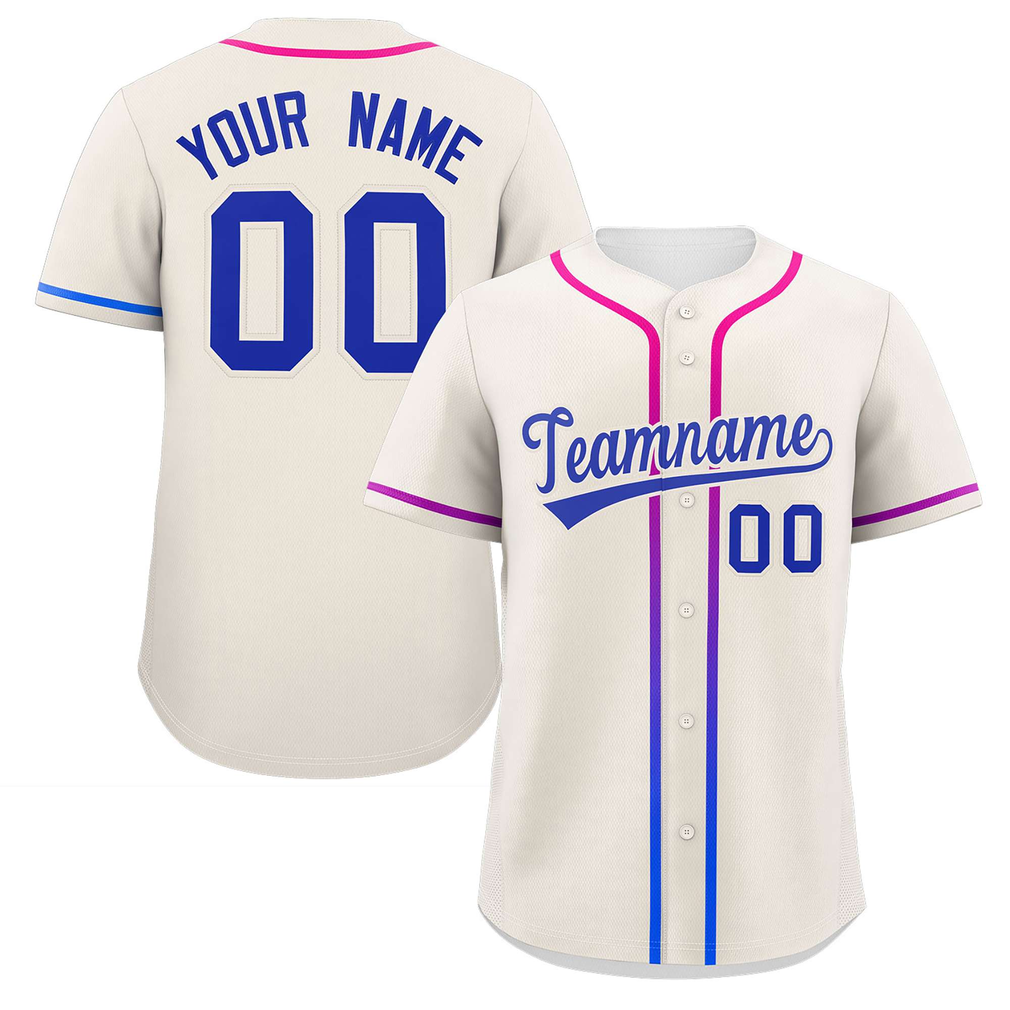 Custom Cream Royal Personalized Gradient Ribbed Design Authentic Baseball Jersey