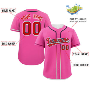 Custom Pink Red Personalized Gradient Ribbed Design Authentic Baseball Jersey