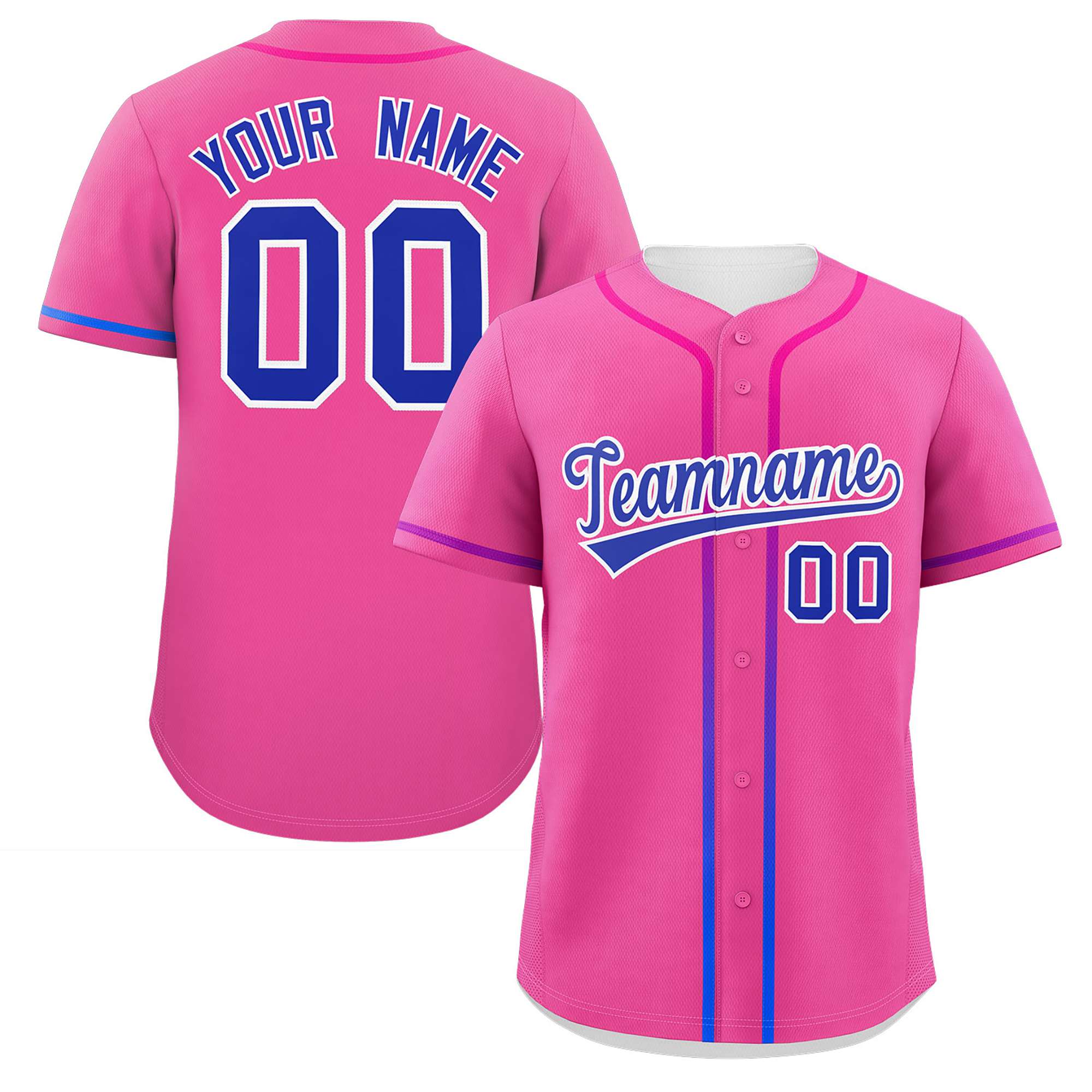 Custom Pink Royal Personalized Gradient Ribbed Design Authentic Baseball Jersey