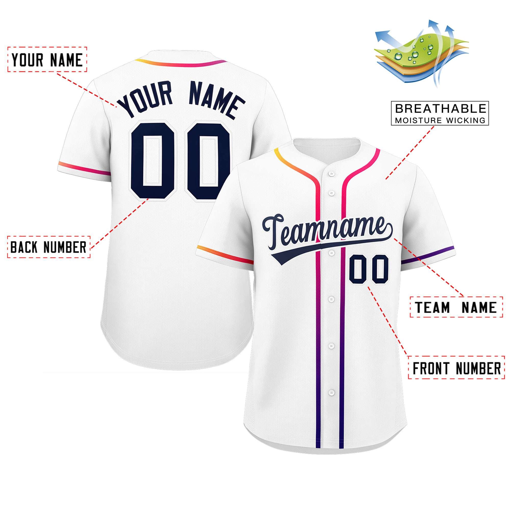 Custom White Navy Personalized Gradient Ribbed Design Authentic Baseball Jersey